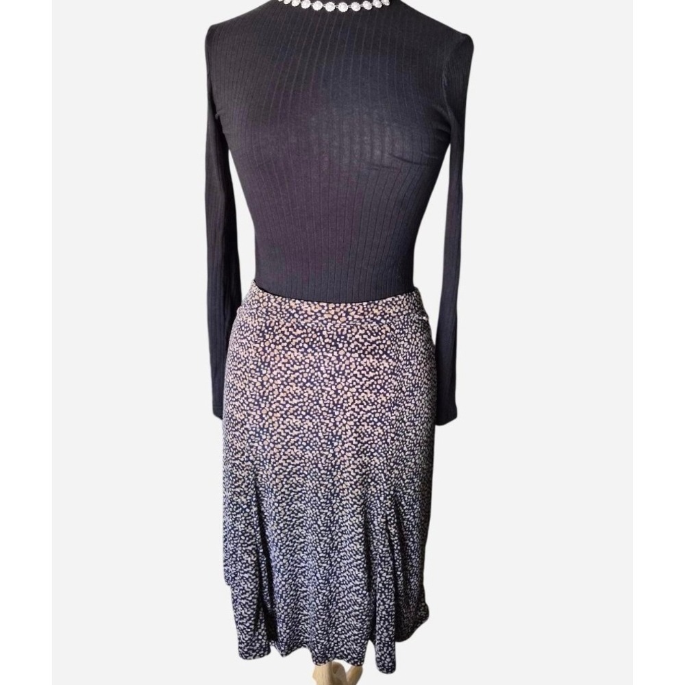 Jaclyn Smith Navy Tan‎ Geometric Dot Print Midi Skirt Stretch Small SEAS 4013